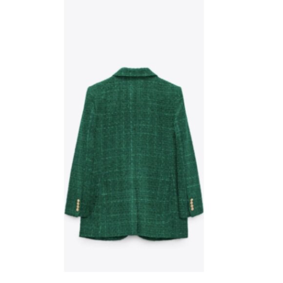 NWT ZARA Green Buttoned Textured Tweed Blazer XXL - Picture 2 of 15